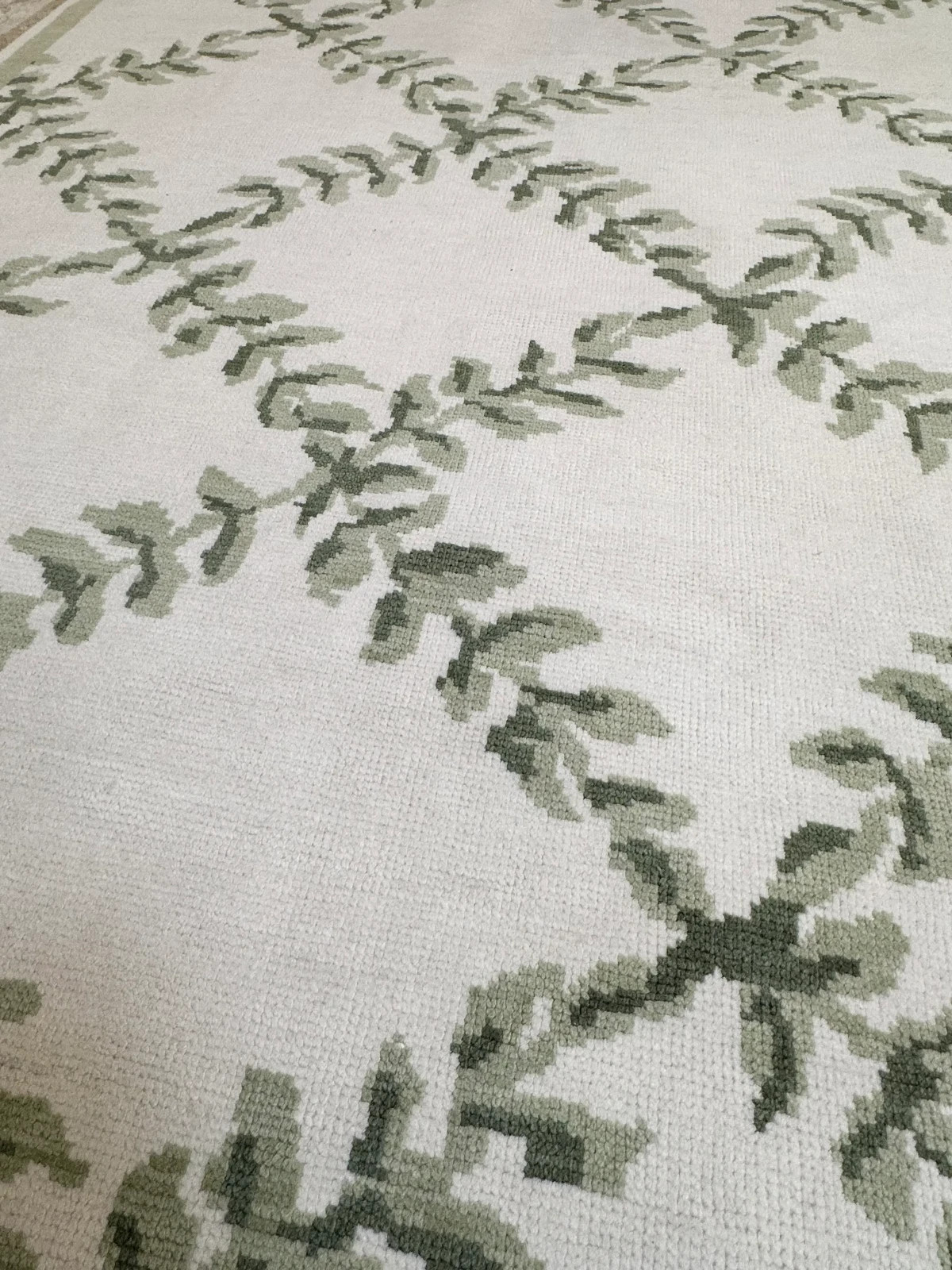 Ivory Sage Oushak Rug Handmade Wool Area Rug Vintage Turkish Farmhouse Carpet