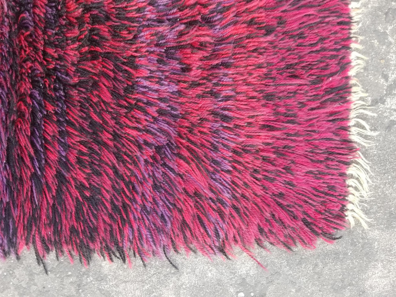 Vintage Traditional Handmade Swedish Rya Wool Multicolor Shag Rug 37x27in