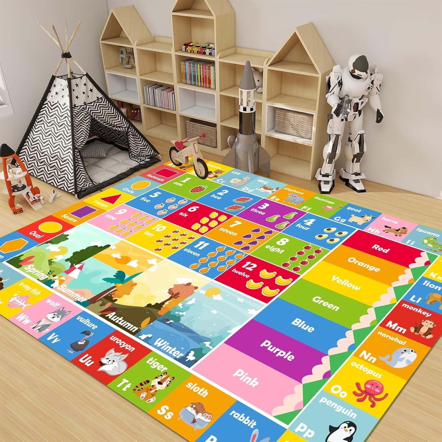 ABC Rug Play Mat Vivid Town Patterns for Playroom Classroom – Soft Non-Slip