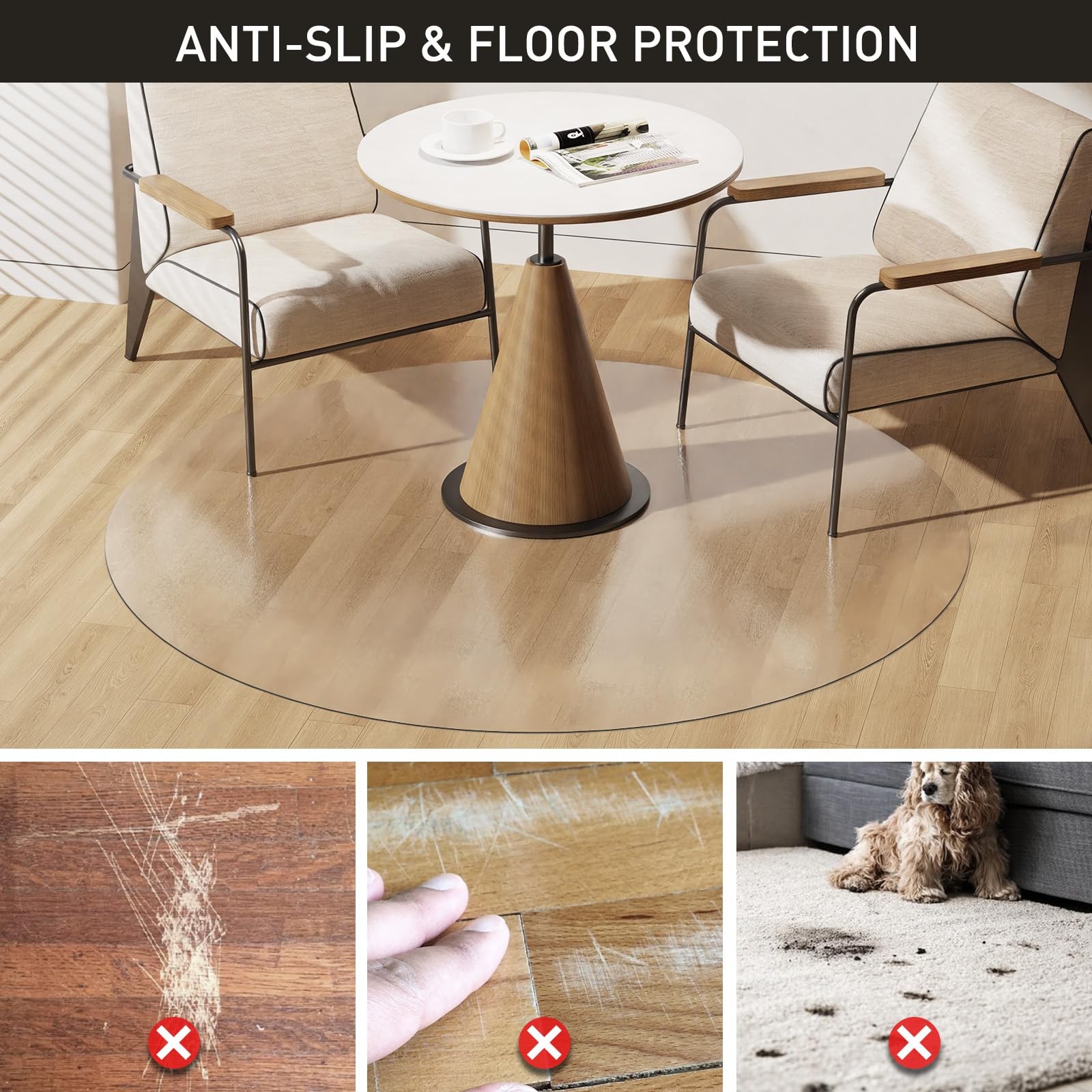 Clear Plastic Area Mat for Under Dining Table, 8ft Round No Slip Waterproof V…