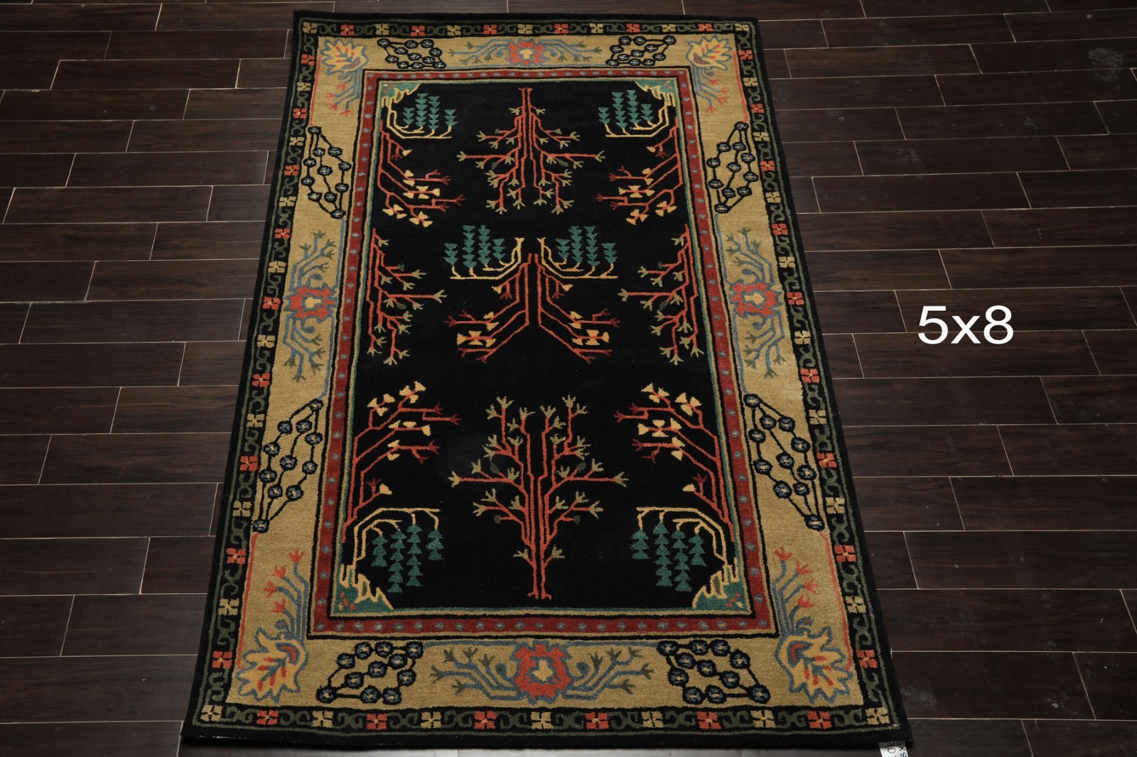 Multi Size Black Wool Rug, Hand Tufted with a Traditional Arts & Crafts Design