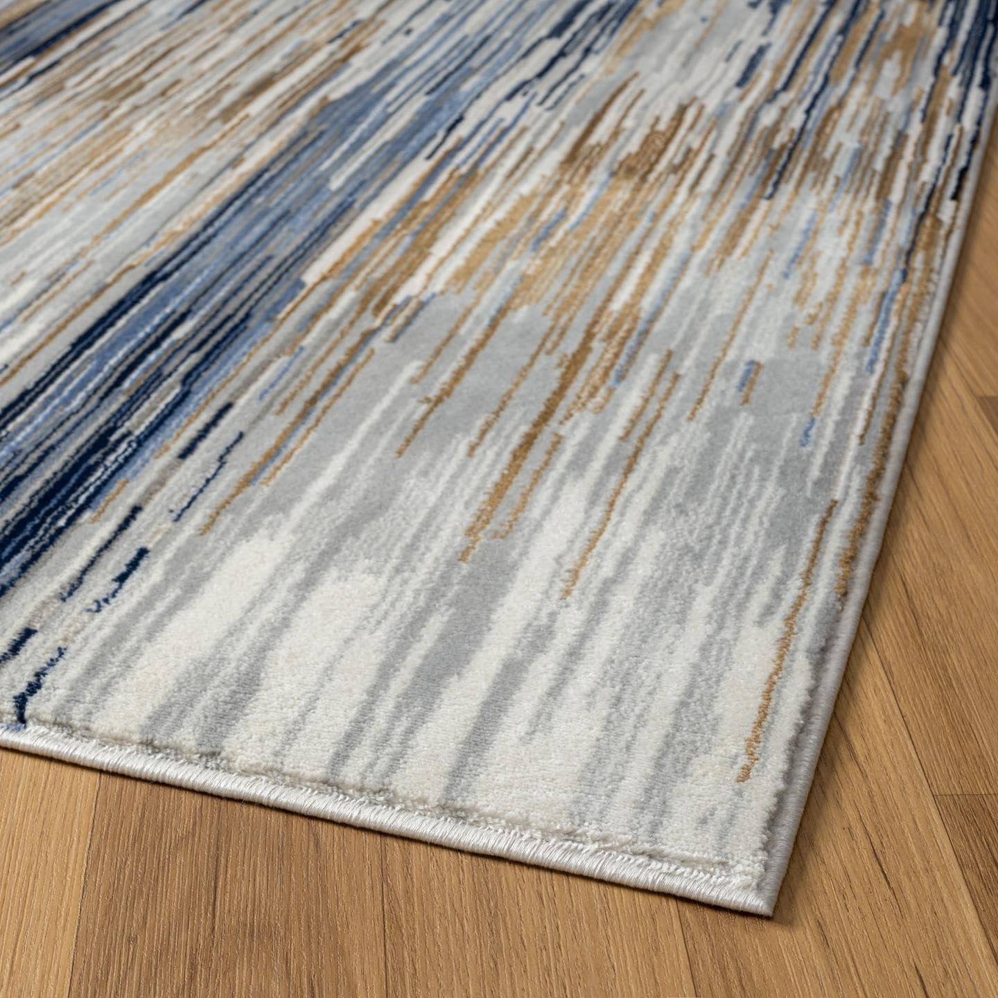 Geometric Stripe Art Deco Blue 2×7 Area Rug