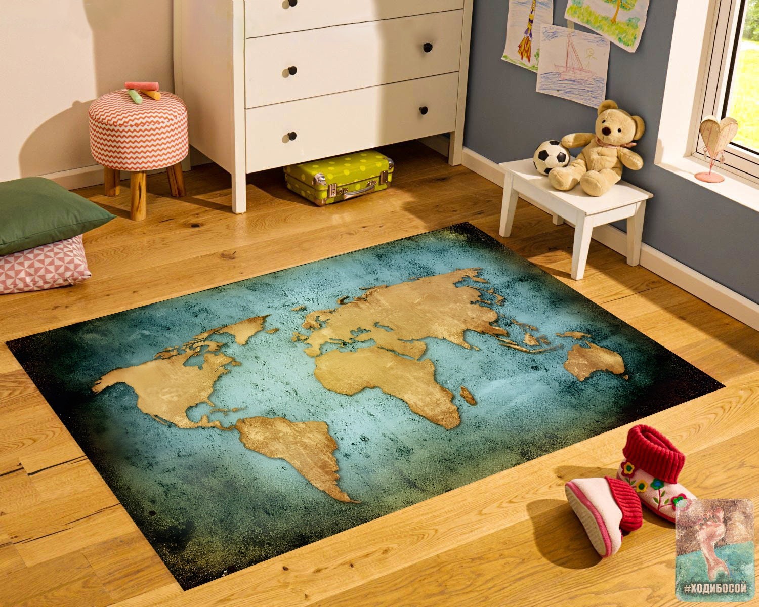World Map Rug, Map Decor, Earth Room Decor, Office Rug, Living Room Rugs, Hall