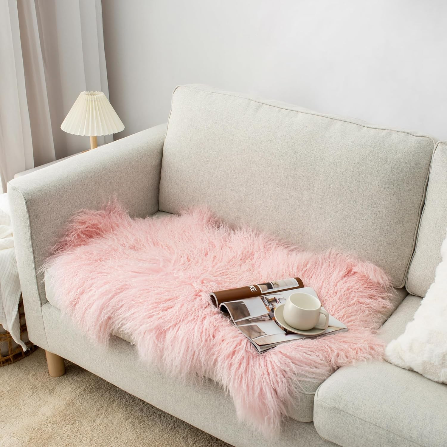 100% Genuine Sheepskin Area Rug Real Lightweight Fluffy Soft Mongolian Long Wool