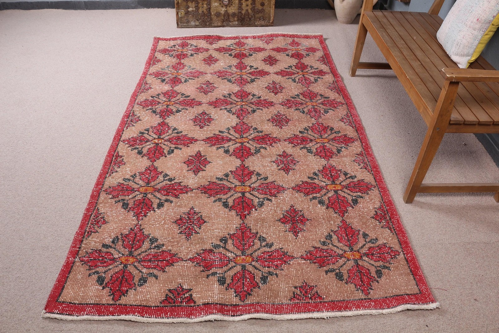 Vintage 4,5×7,8 ft Rug, Area Turkish Rug, Red Brown Abstract Rug