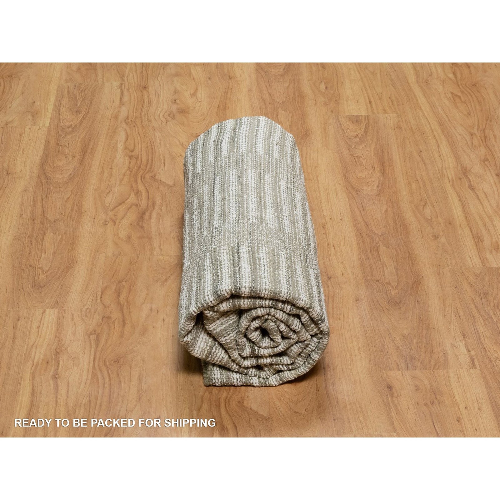 7’9″x7’9″ Ivory Natural Wool Round Rug Hand Woven Flat Weave with Pile R91728