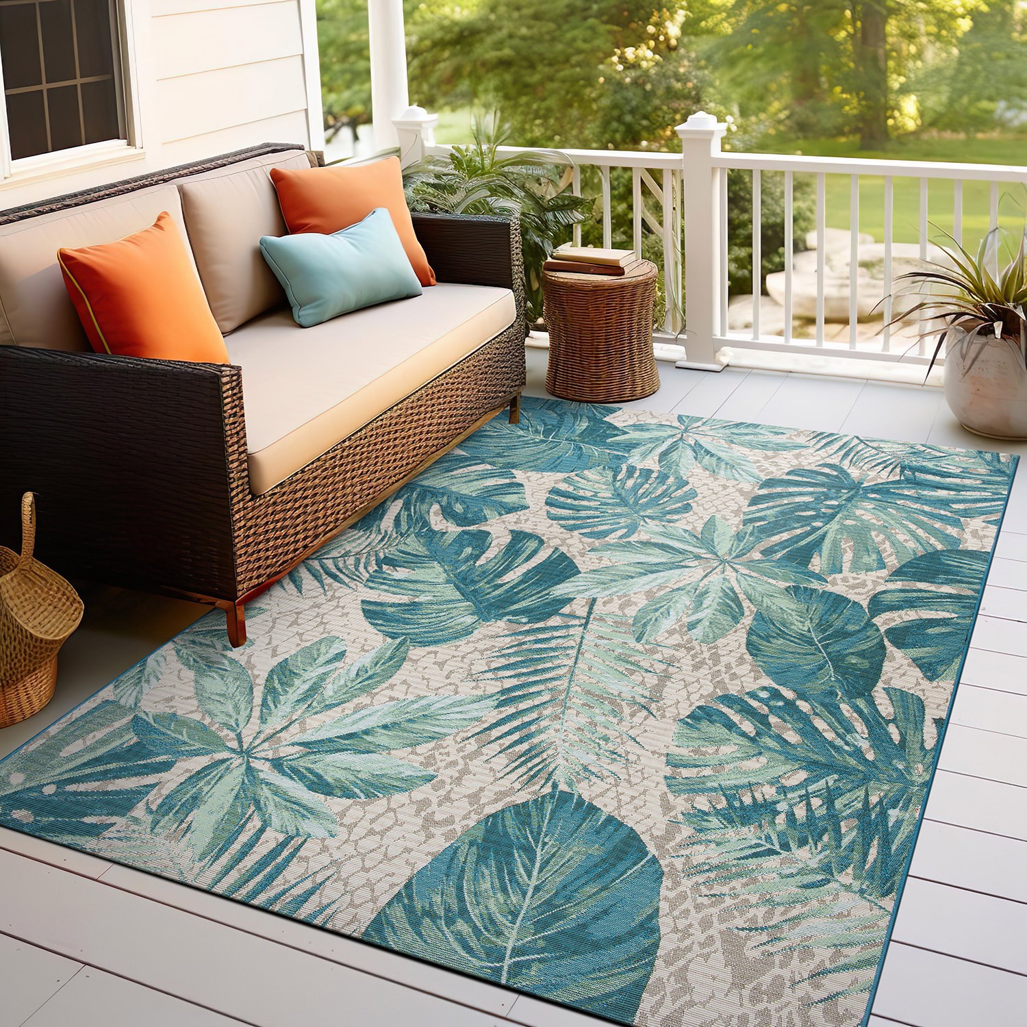 Rugshop Outdoor Rug Tropical Floral Indoor Outdoor Carpet Outdoor Patio Rugs 6×9