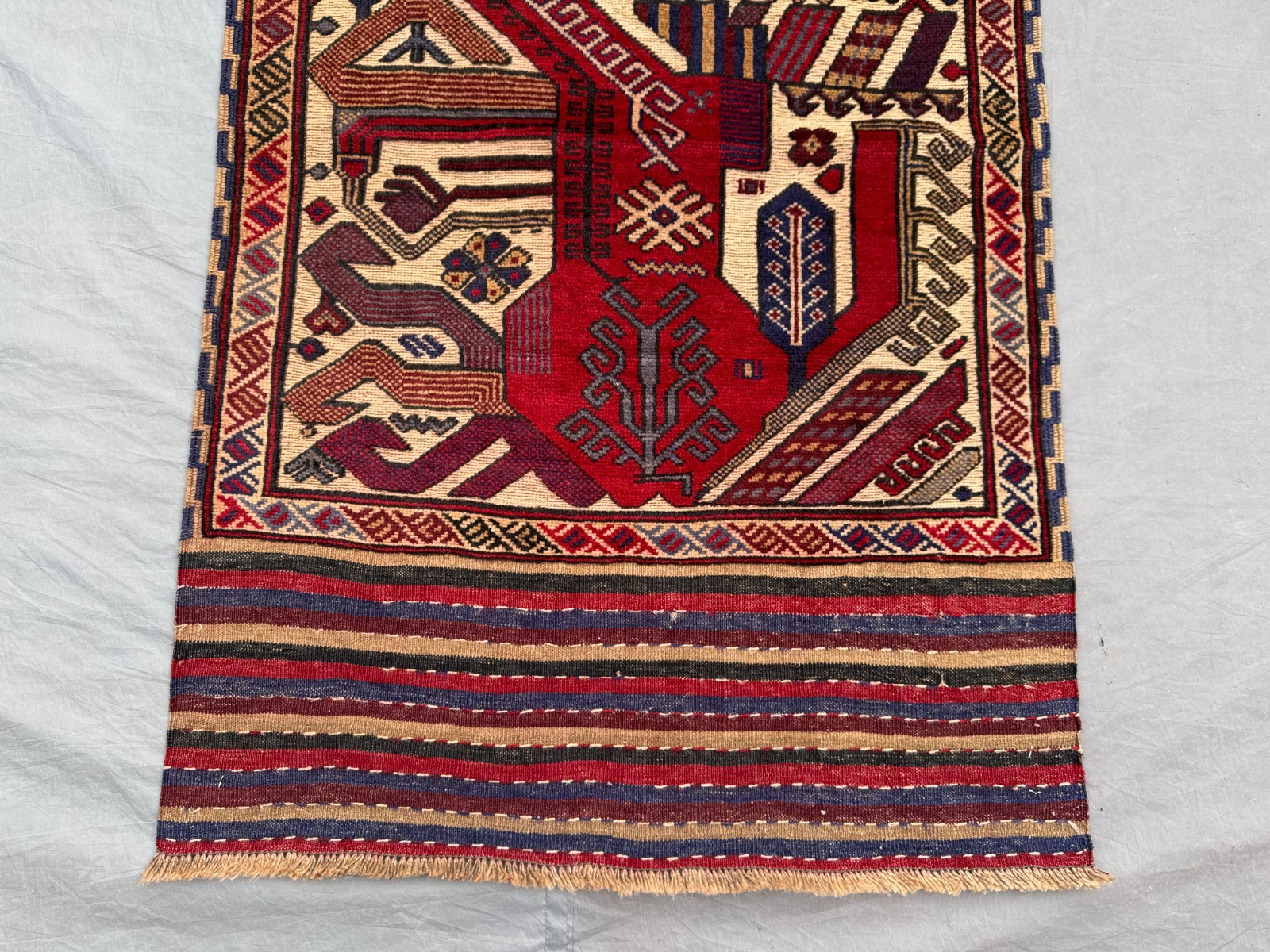 2’7 x 11’8 Ft Rare Afghan Pictorial Runner Rug – Vintage Tribal Wool Carpet
