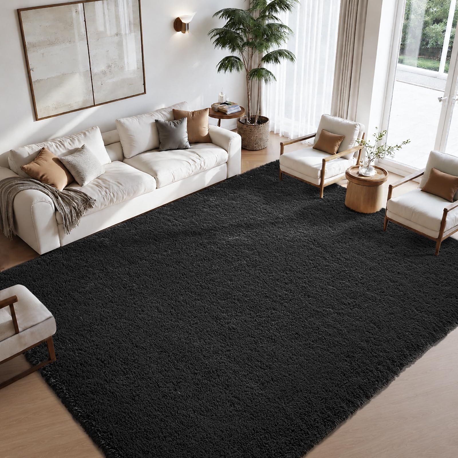 New Zentavio Black Area Rugs for Living Room Bedroom 5×8 Large Men Carpet Fluffy