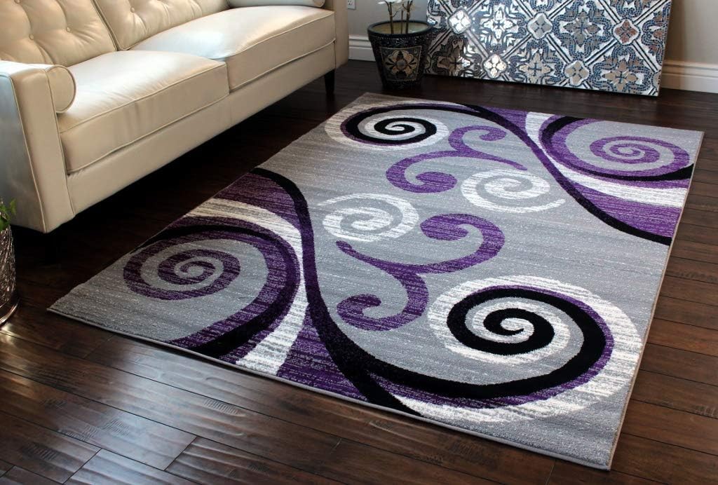 Stephanie Modern Area Rug 5’3″ x 7’3″ Purple Grey Black White