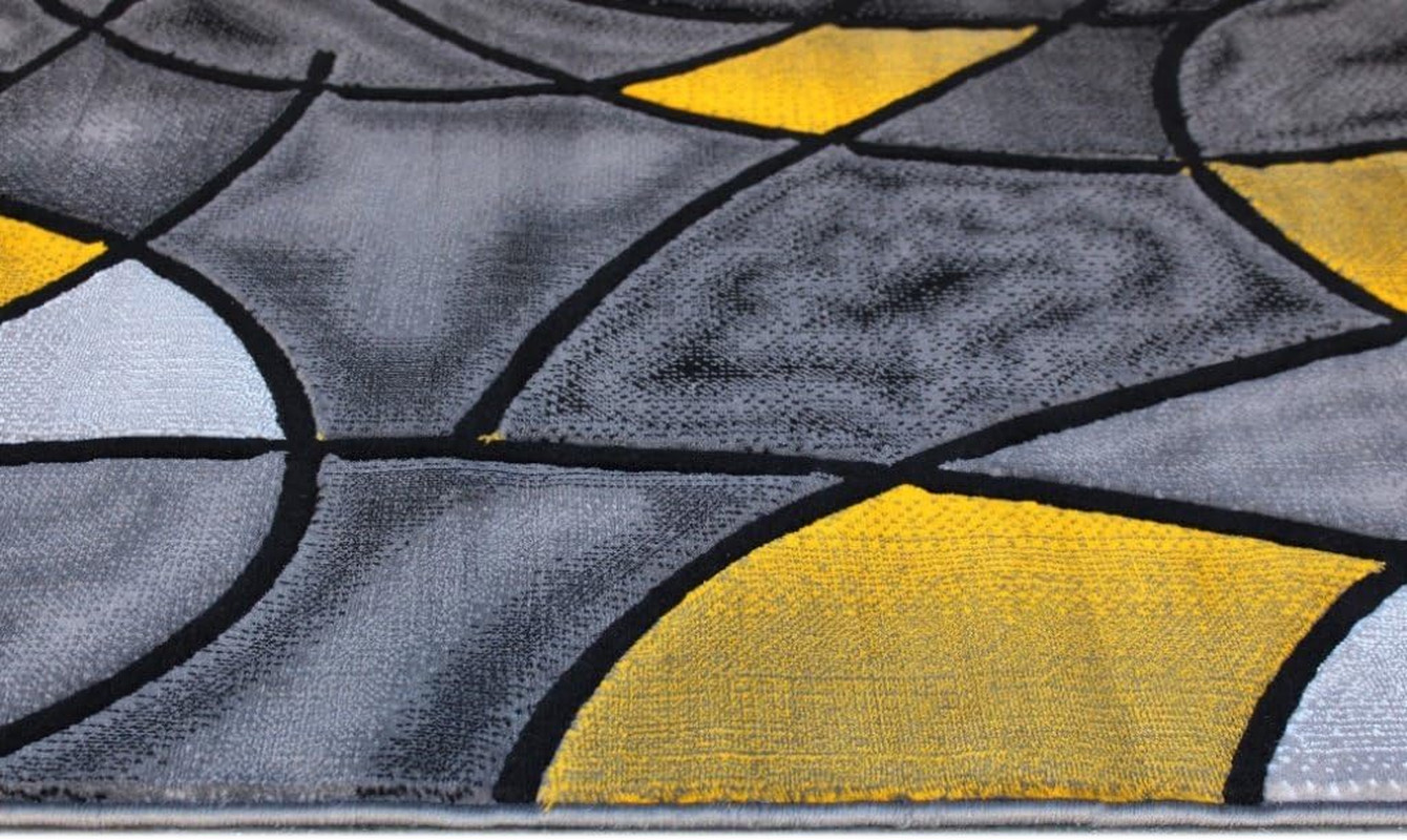 Stylish Modern Area Rug in Yellow, Grey & Black – 5×7 Feet