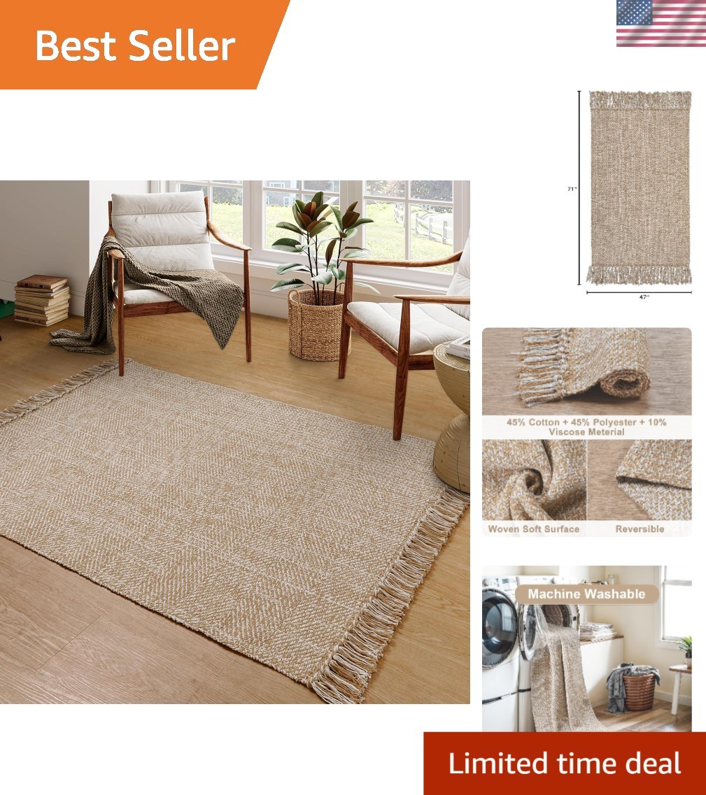 Modern 4′ x 6′ Braided Indoor Accent Rug in Tan/Cream – Perfect for Pets