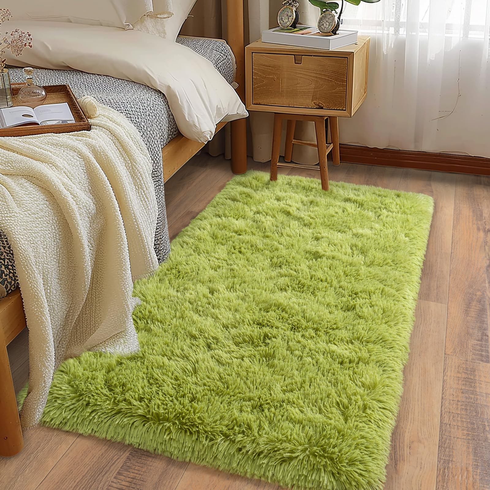 Soft Runner Rug 2×4 Grass Green 1.7″ Thick Non-Slip for Bedroom Hallway – Cozy