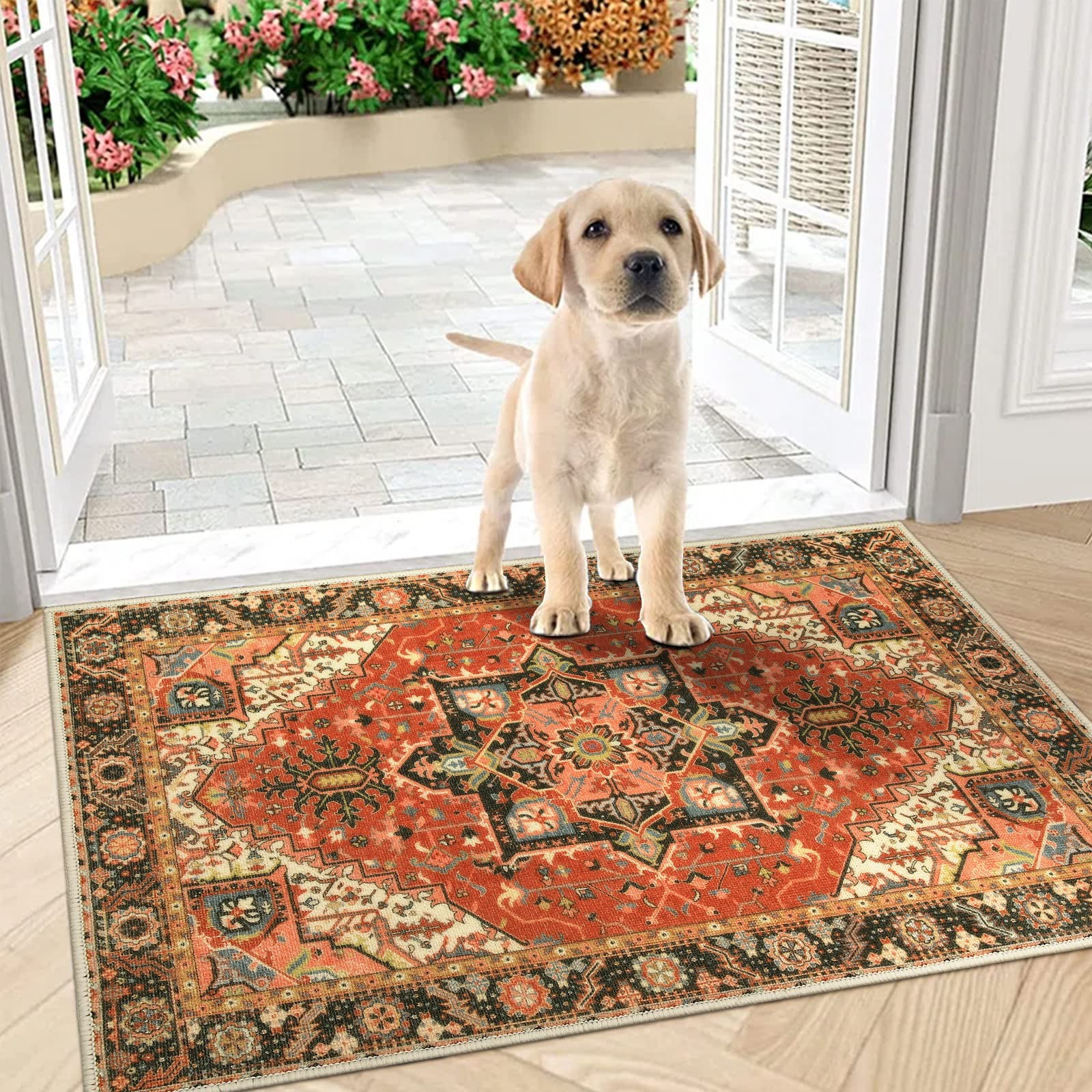 32×48 Inch Washable Low Pile Retro Front Door Mat Non Slip Inside Floor Rug