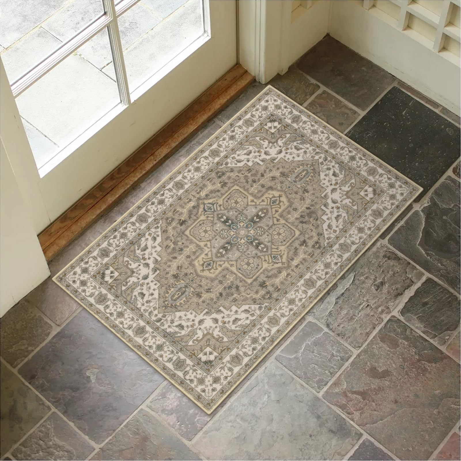 20×32 inch Washable Indoor Doormat Non-Slip Retro Entrance Rug Taupe