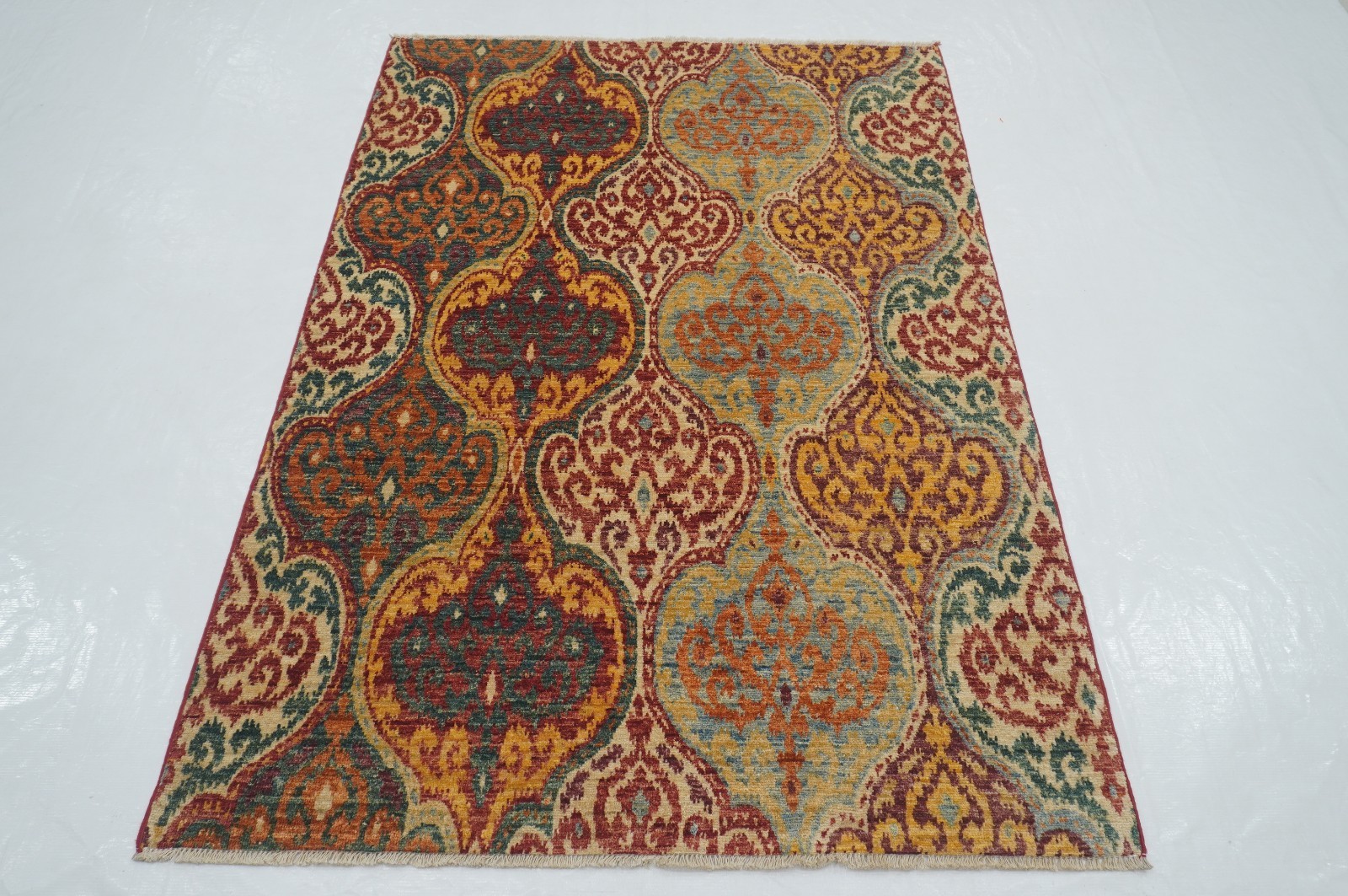4×6 ft Ikat Afghan Multicolor Hand Knotted Wool Oriental Area Rug