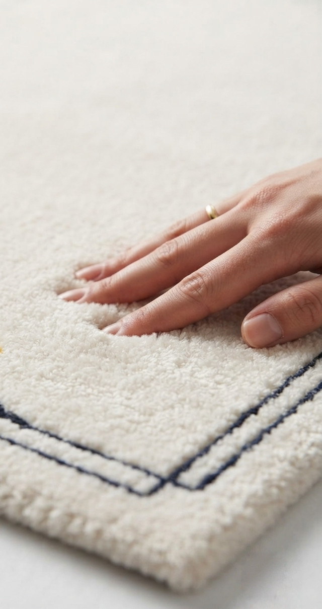 Hand Tufted Wool Rug Ivory Navy Border Handmade Area Rug