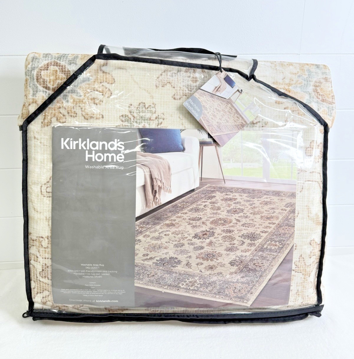 Kirkland’s Home Washable Area Rug 5×8 Rust Yellow Gray Brown – Machine Washable