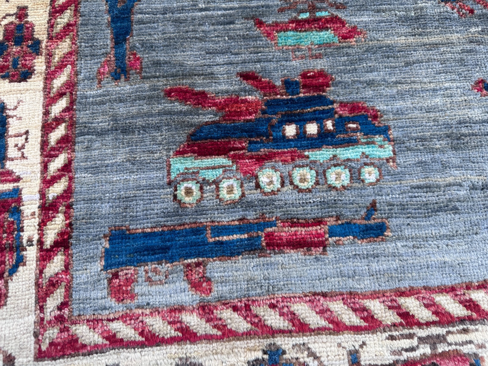 3’4×4’10 Afghan War Rug Hand Knotted Wool Oushak Tribal Oriental Boho Office Rug