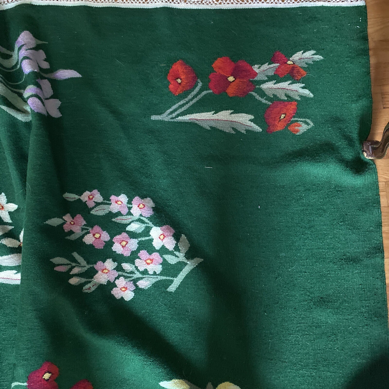 Aubusson Style Green Floral Hand Woven Rug 138” X 106” 8.8 Ft By 11.5