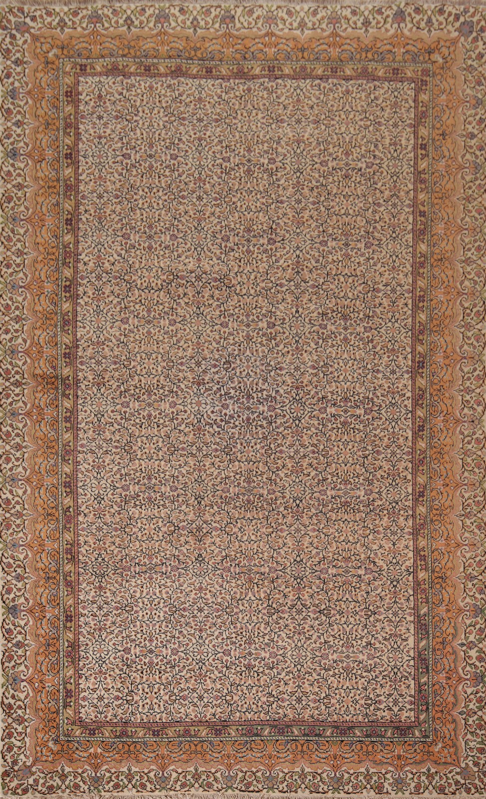 Ivory Anatolian Turkish Area Rug 7×10 All-Over Floral Handmade Living Room Rug