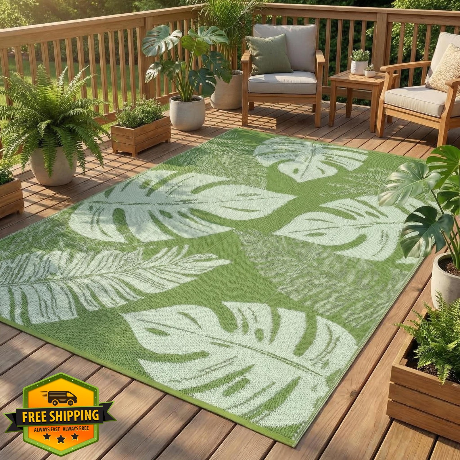 GAOMON 9’x18′ Leaf/Sage Green Patio Rug