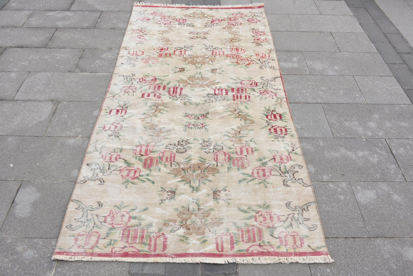 Vintage Rug, 3,9×7,5 ft Area Rug, Red Oriental Wool Turkish Rug