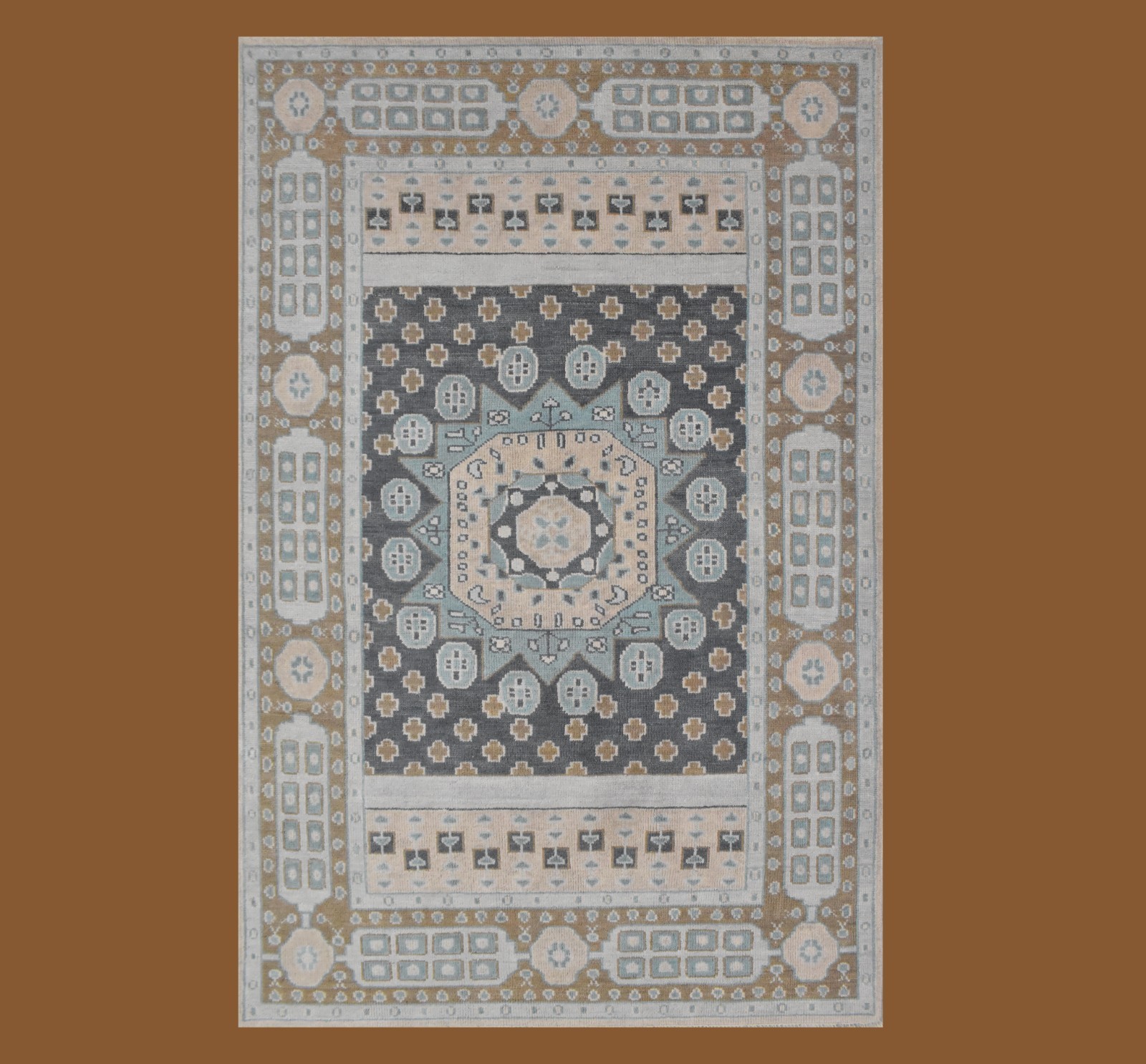 Geomatrical pattern muted Oushak rug Hand Knotted living room Rug