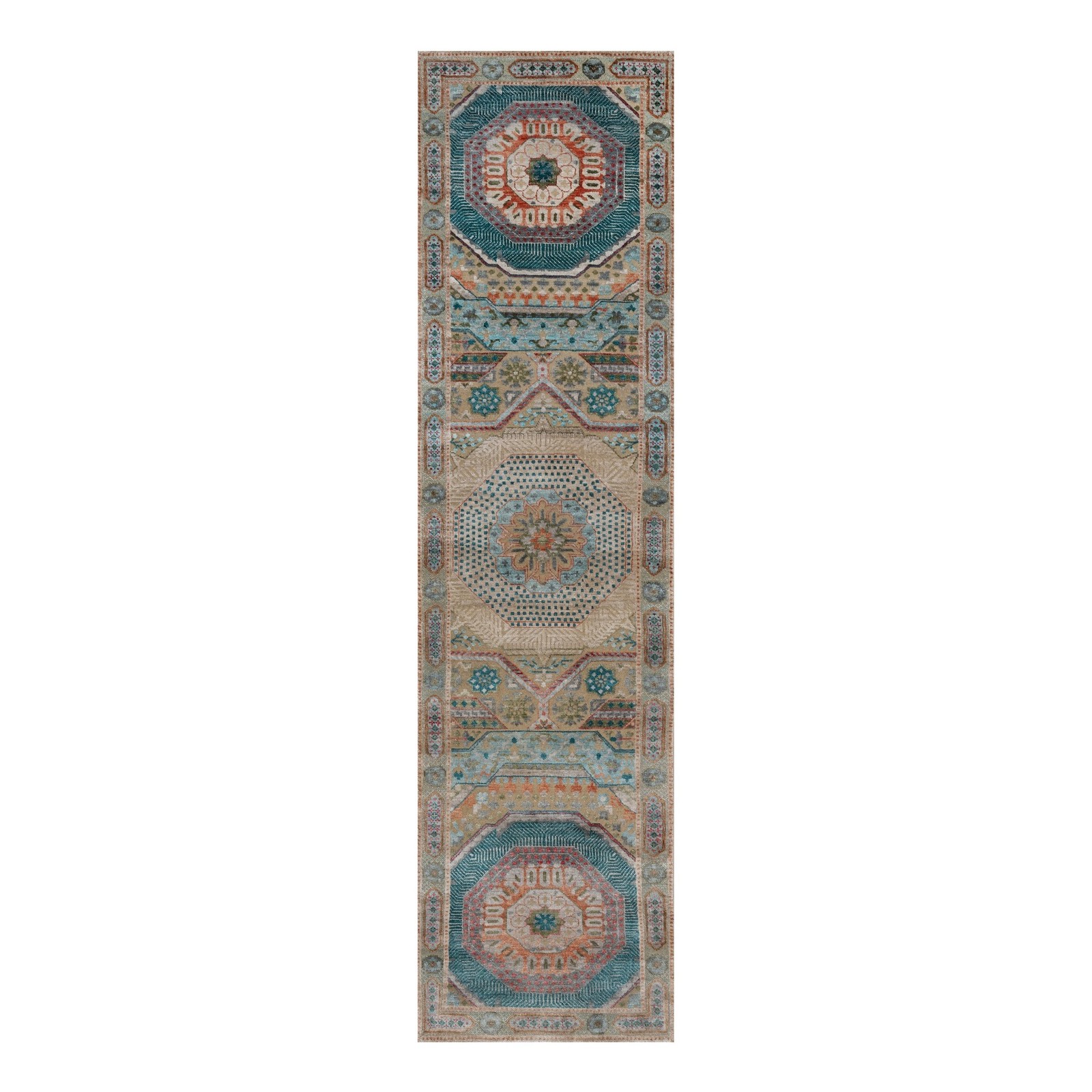 2’6″x10’1″ Brown Mamluk Design Runner Rug Hand Knotted Wool and Silk 91897