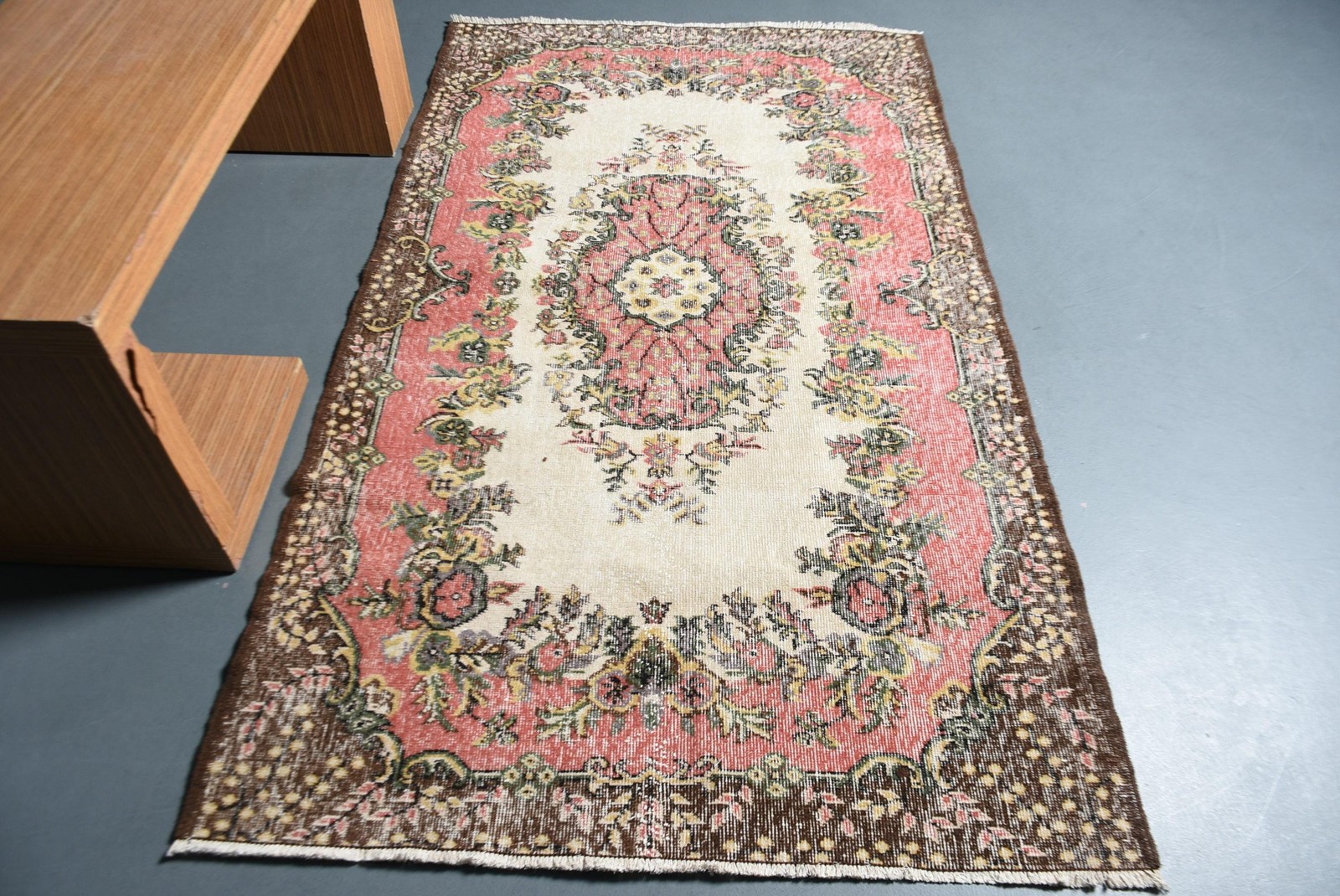 4×6,8 ft Area Turkish Rug, Vintage Rug, Red Brown Bordered Wool Rug