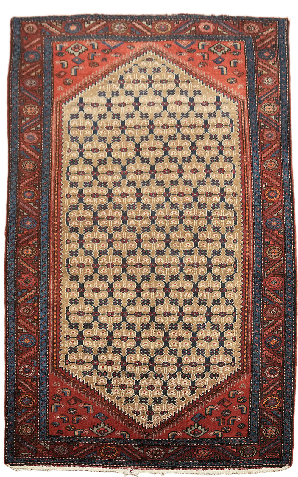 All-Over 4×7 Traditional Wool Area Rug in Geometric Tribal Red and Beige Tones