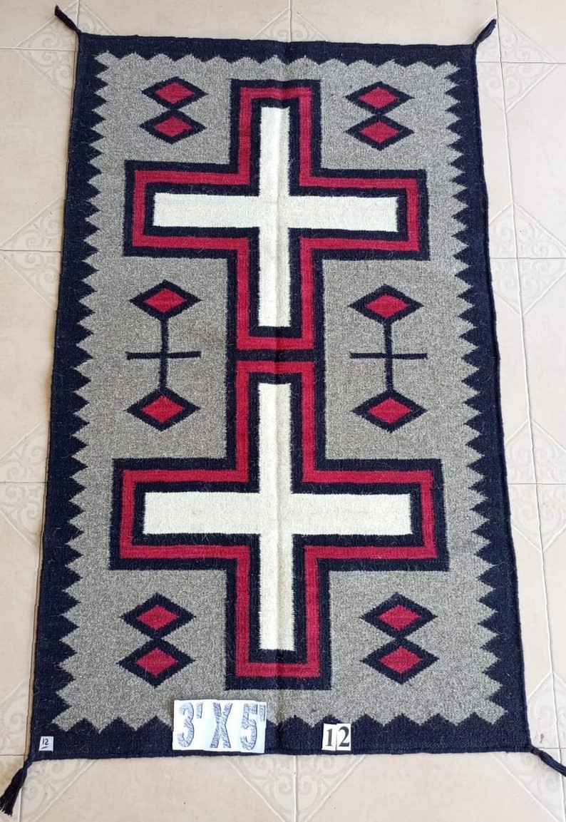 Southwestern Navajo Kilim Wool Rug Handwoven Native American Aztec Wool Area Rug