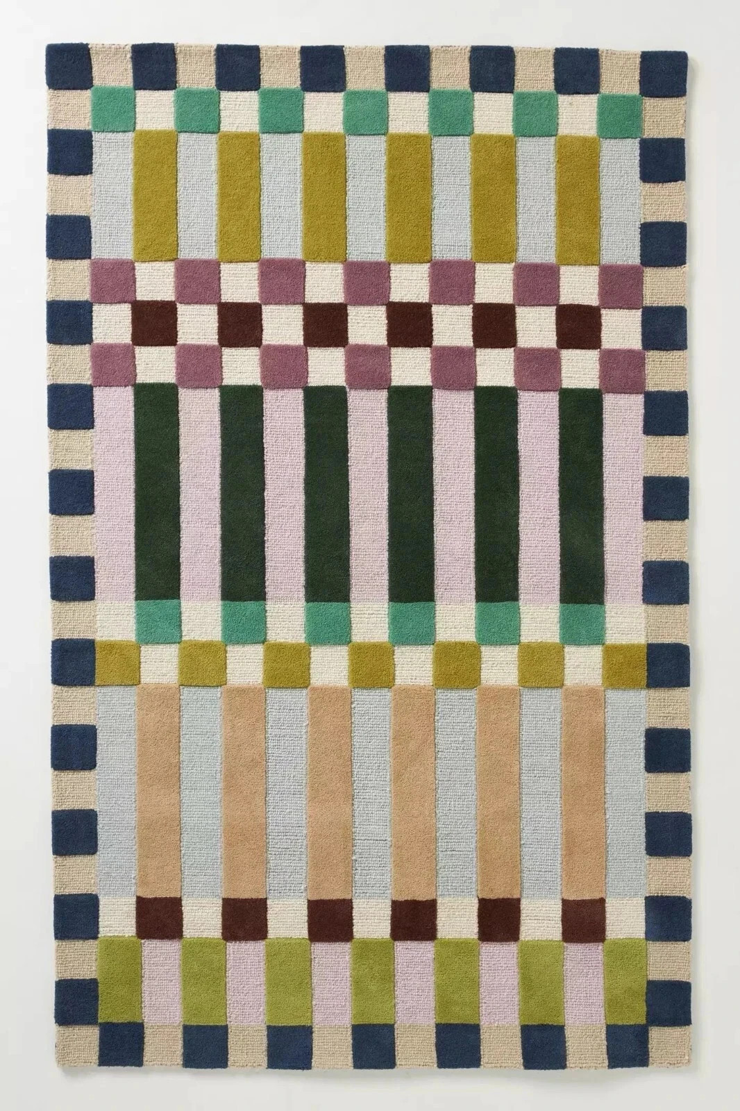 Hoxton Hand-Tufted Wool Rug Modern Geometric Design Checkered Pattern 8×10