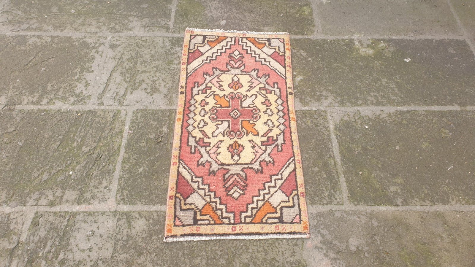 Small Turkish rug 44×91 cm 1.4×3 ft Vintage Wool Turkish Bathroom rug