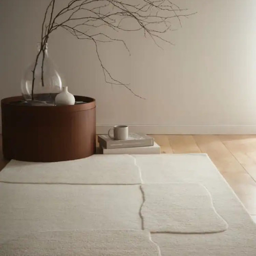 Premium Handmade Wool Area Rug, Hand Tufted Beige Wool Carpet for Bedroom Rug