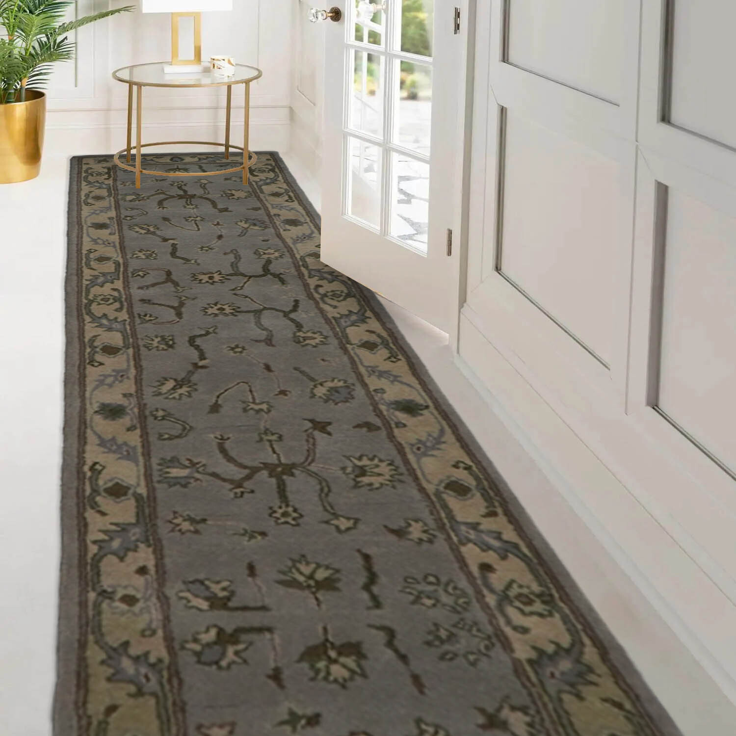 2’3″x12′ Gray Hand Tufted Traditional Abstract Wool Area Rug