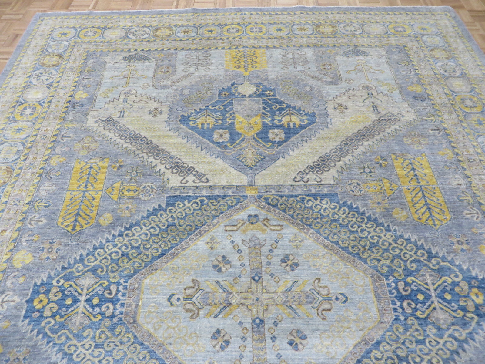 9’10 x 13’9 Hand Knotted Fine Blue Peshawar Kazak Oriental Rug G10103