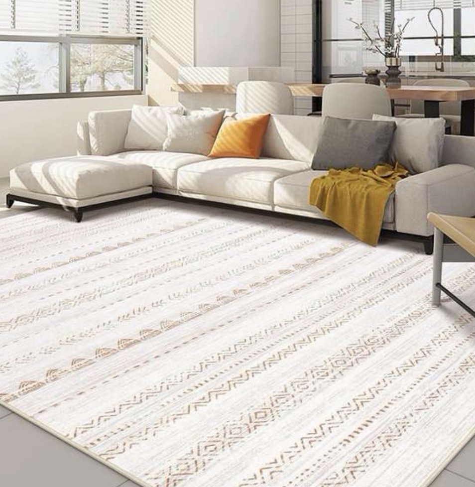 Modern Geometric Machine-Woven Area Rug 84x60in Beige Washable Non-Slip
