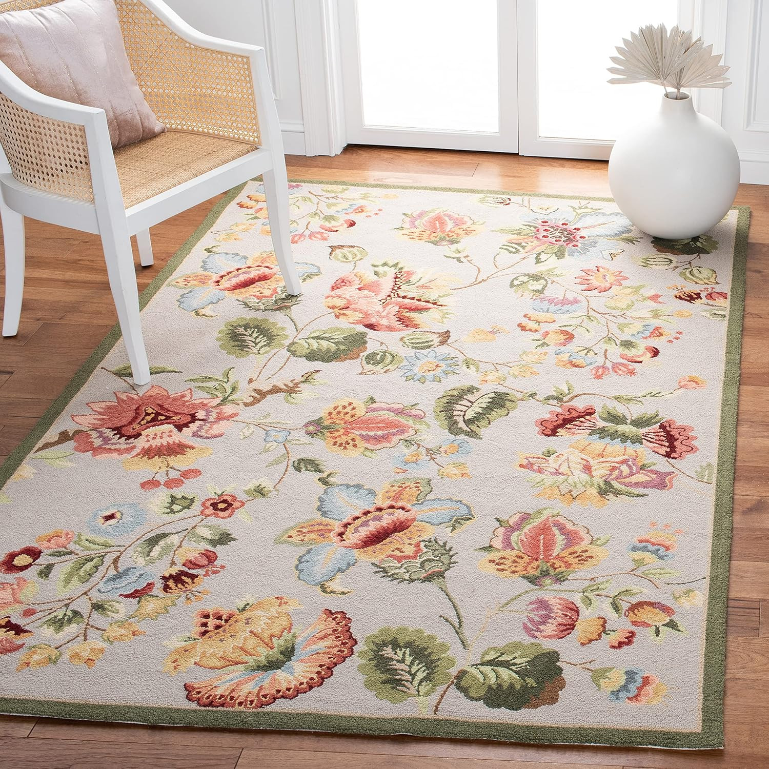 Chelsea Collection Accent Rug – 2’9″ X 4’9″, Sage, Hand-Hooked French Country Wo