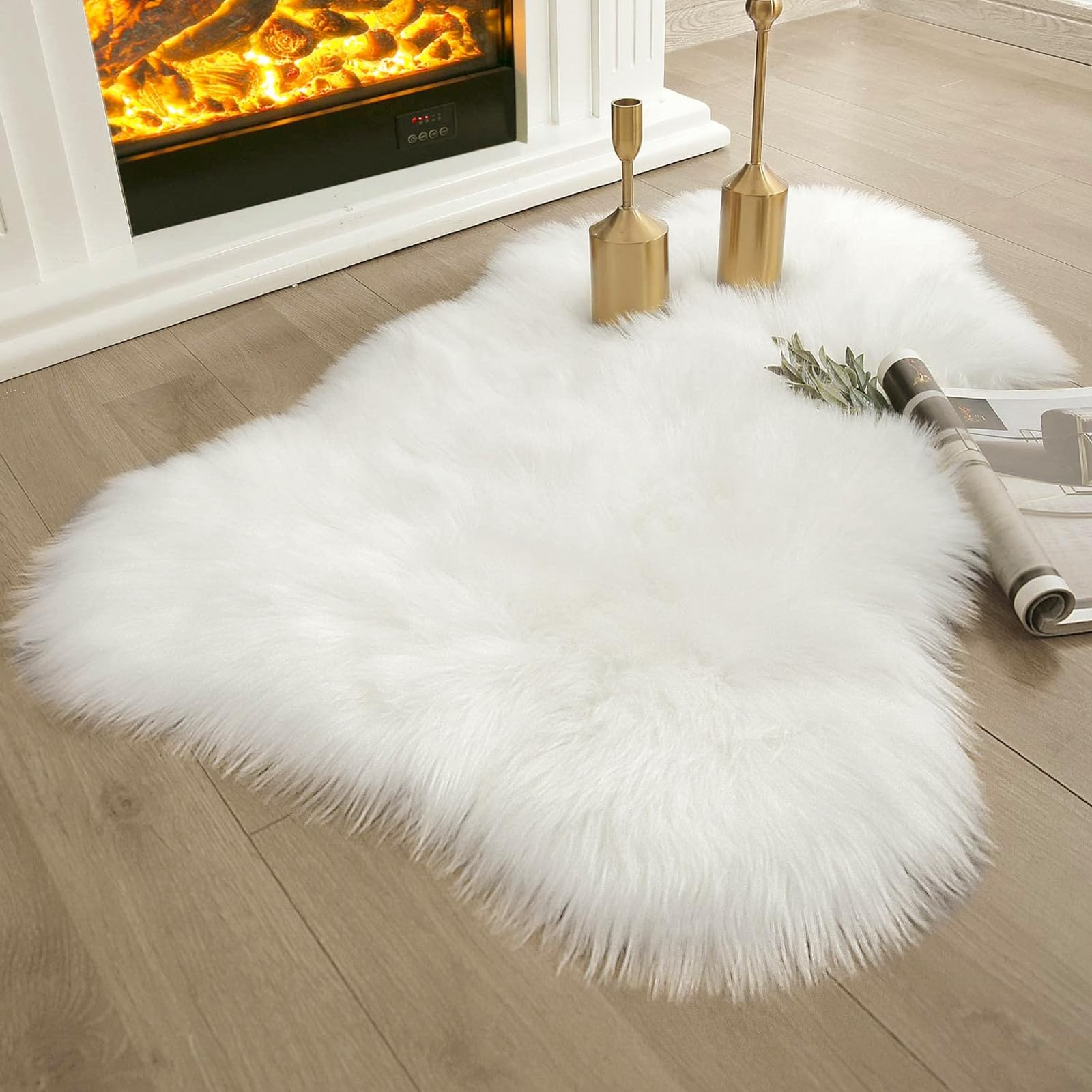 Ashler Faux Fur Rug, Fluffy White Small Sheepskin Rug, Ultra Soft 2×3 Ft Mat,…