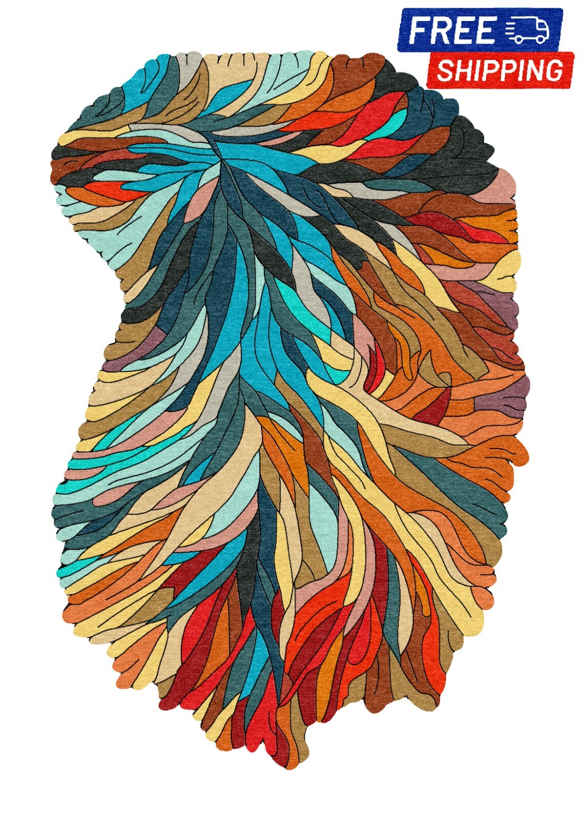 Handmade Irregular Shape Wool Area Rug | Unique Contemporary Botanical Design