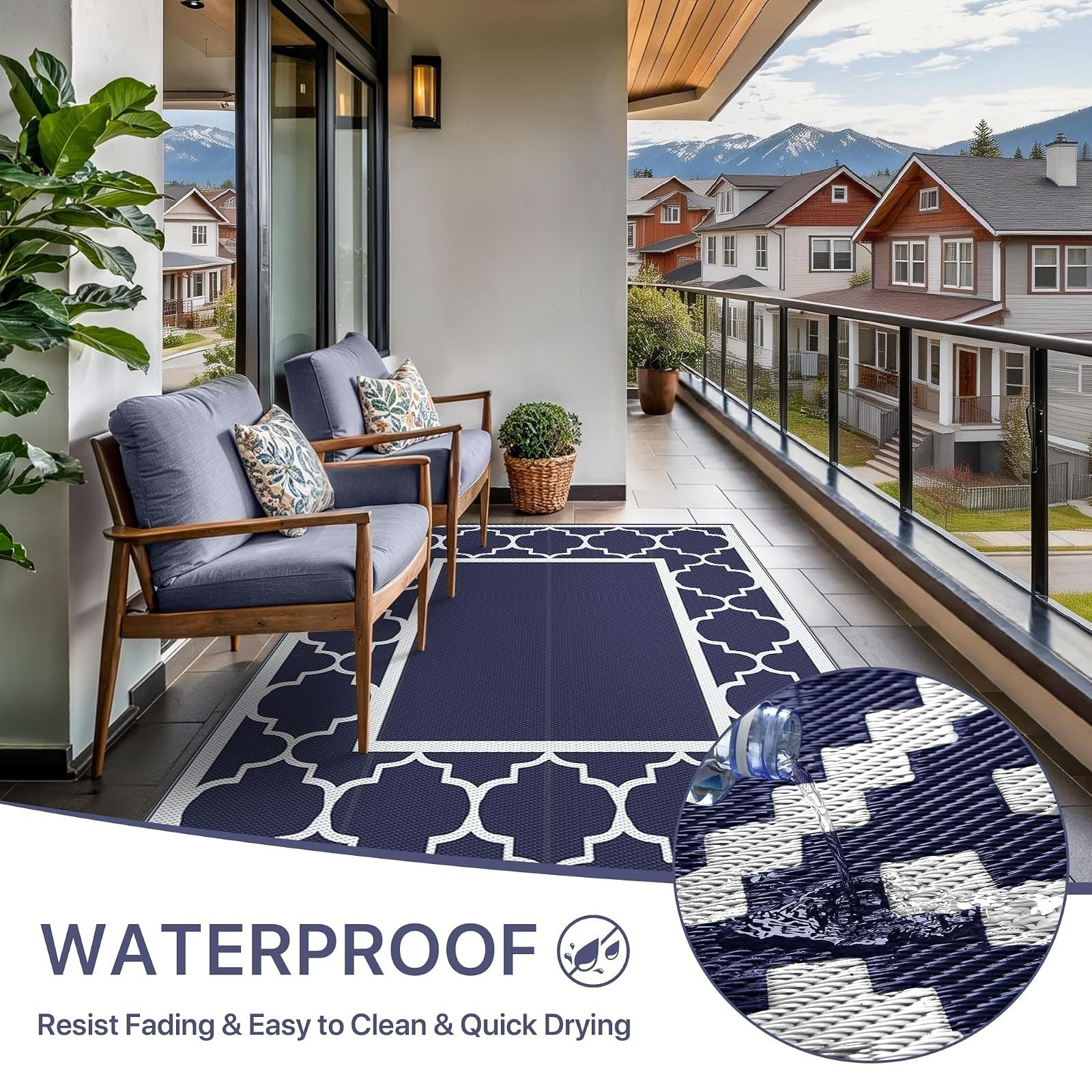 GENIMO 5′ x 8′ Waterproof Outdoor Area Rug – Reversible, Stylish & Durable