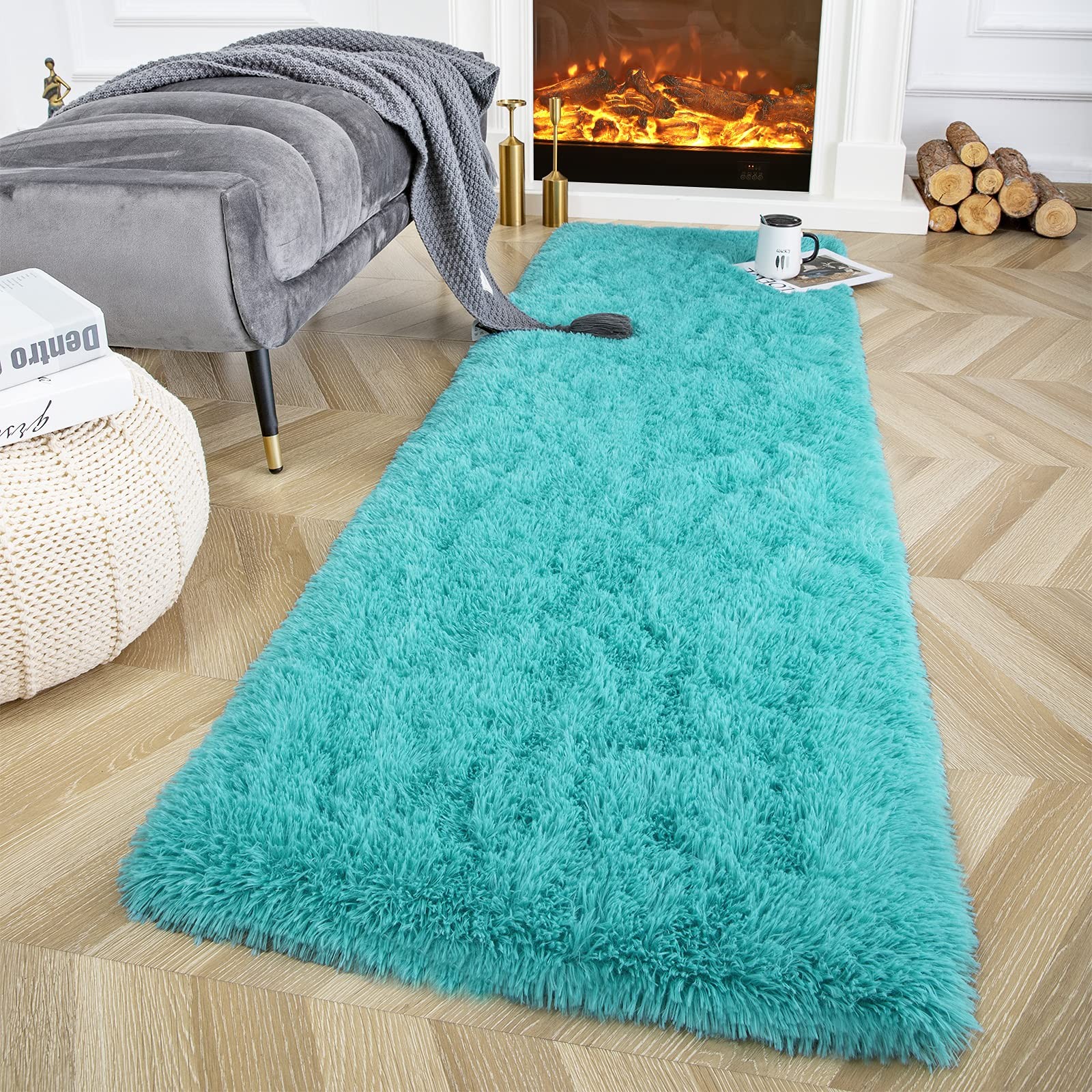 Fluffy Runner Rugs, 2×4 Feet Teal Blue, Super Soft Shaggy Carpet Fuzzy Long F…