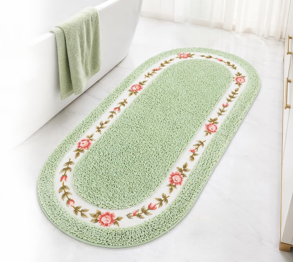 Stay Young Decorative Rose Flower Area 1’6″ x 4’1″ (Oval), Beautiful Green