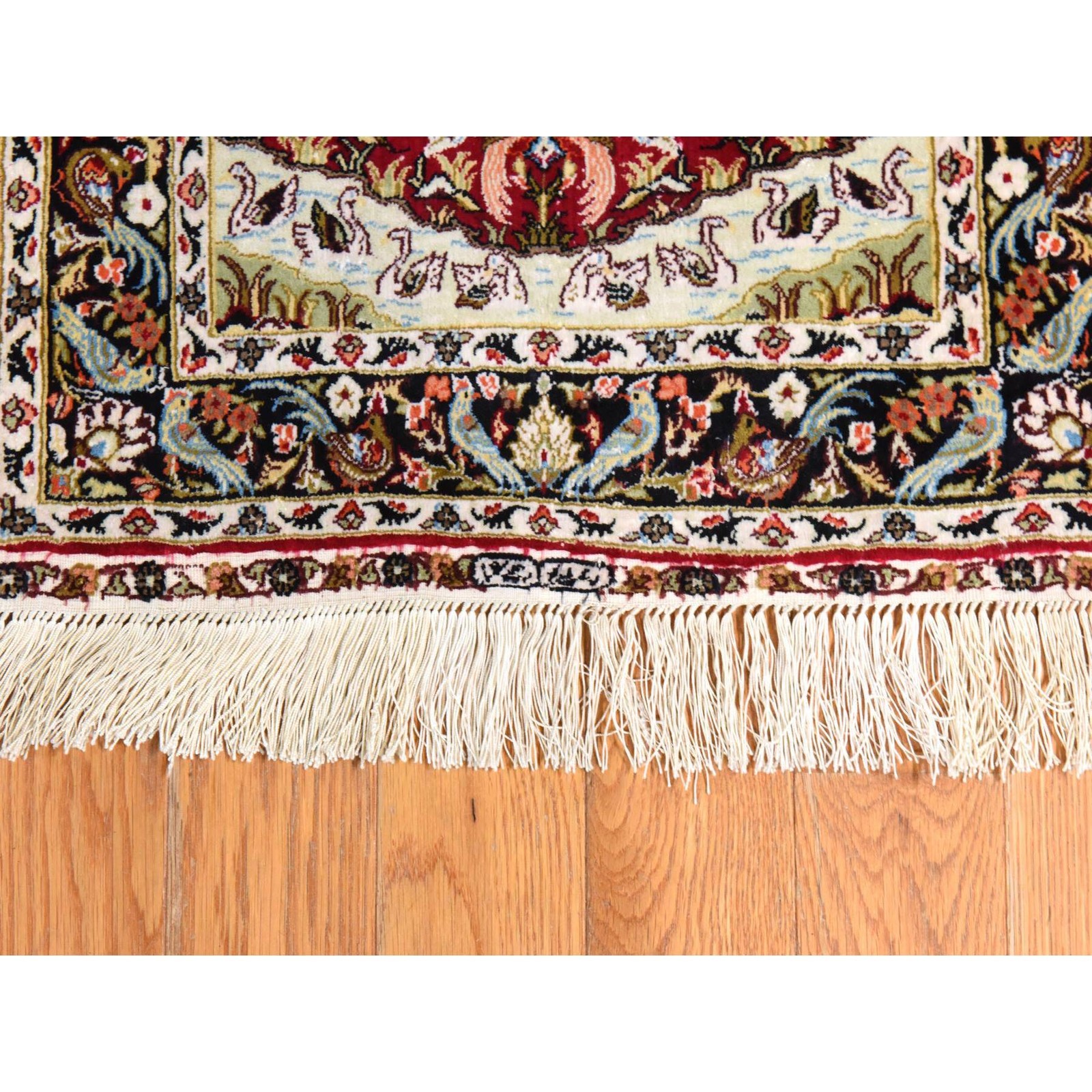 1’7″x2′ Red Fine Zoroastrian Pure Silk 400 KPSI Vase Design Hand Knotted Mat Rug
