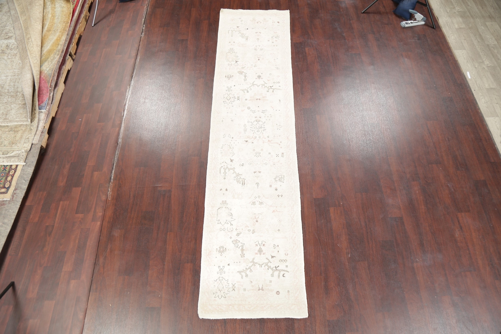 All-Over Ivory Oushak Egyptian Vegetable Dye Handmade Oriental Runner Rug 3’x12′