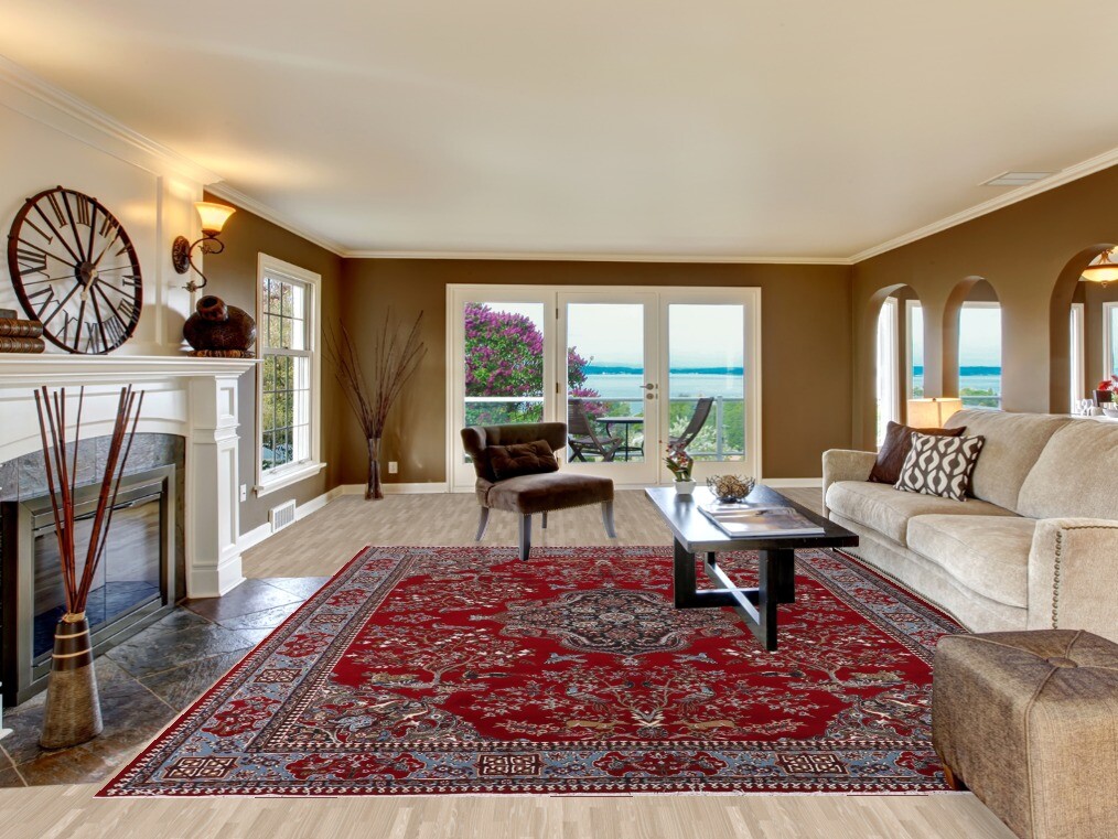 Living Room Turkish Floral Red 10×13 ft Area Rug Soft Pile Carpet