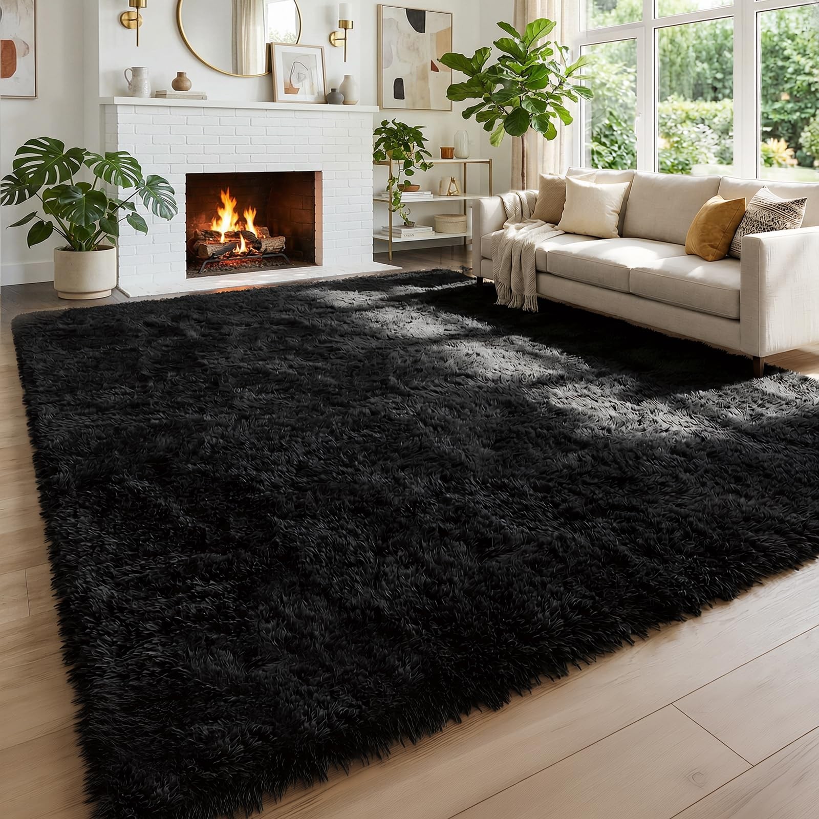 Amdrebio Black Area Rugs for Bedroom, 5×8, Large Fluffy Rug Living Room Decor