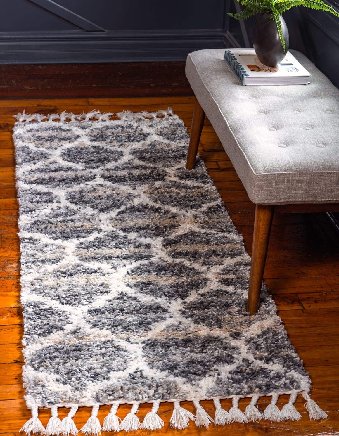 Unique Loom Hygge Shag Collection Area Rug – 2 2 X 6 1 Runner Gray/ Beige