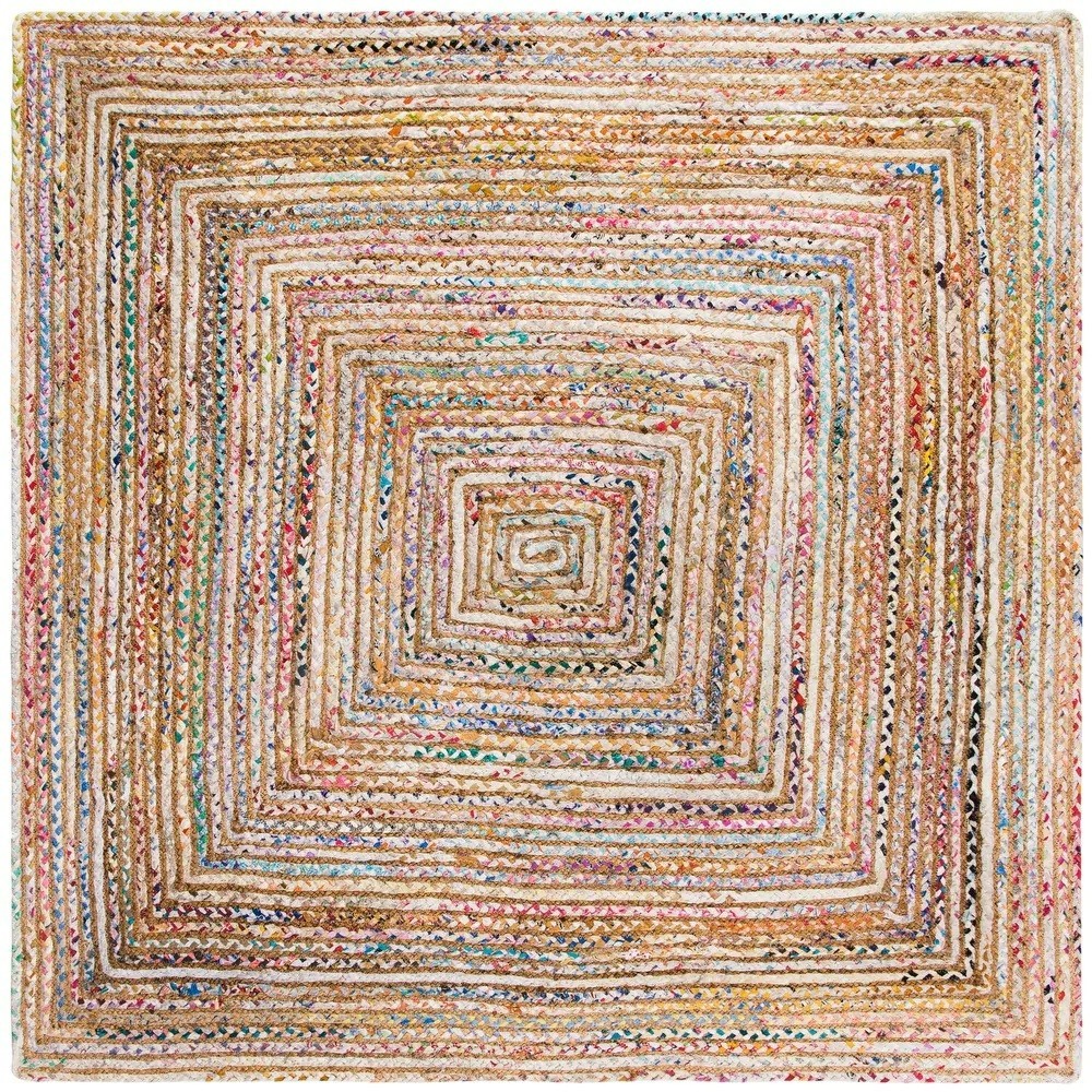 6 Ft Square Rug Area Cape Cod Jute Handmade Multi Color Weave Coastal Nautical